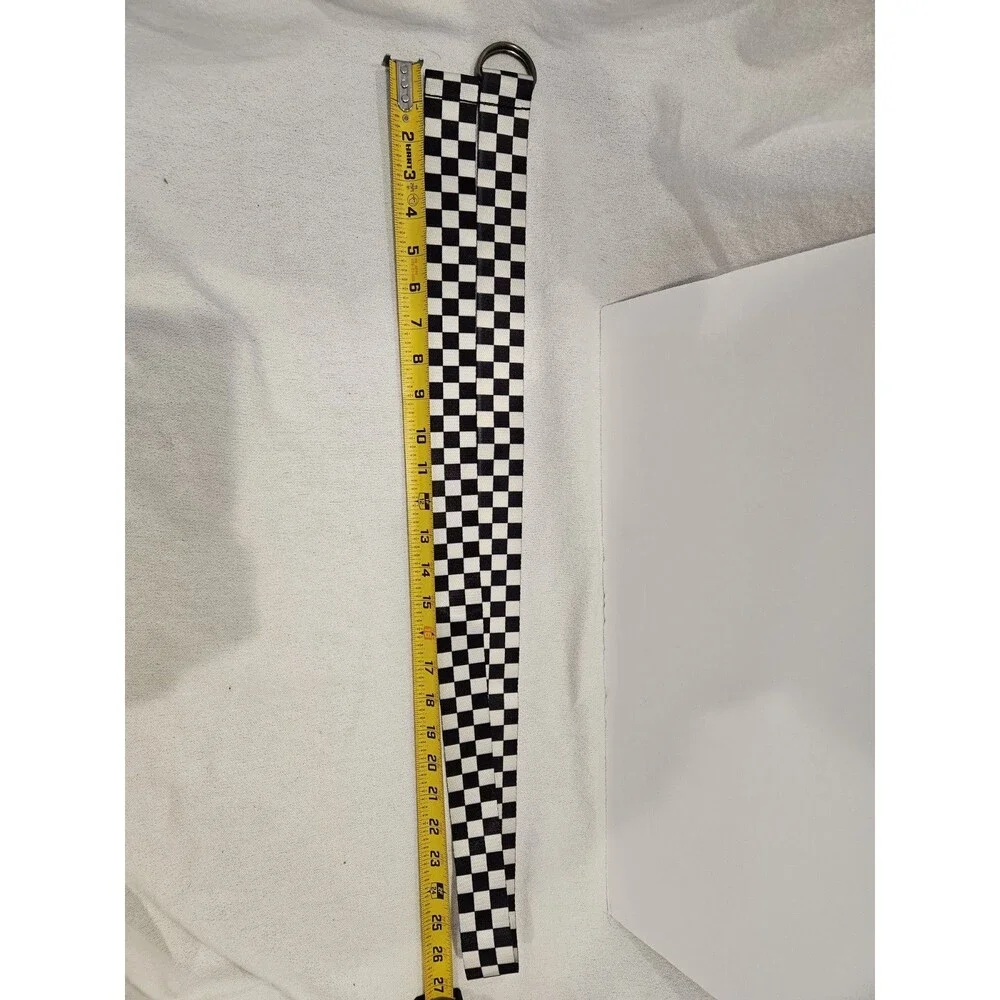 Unisex Checkerboard Belt Black White Metal D Ring Buckle Double sided Soft